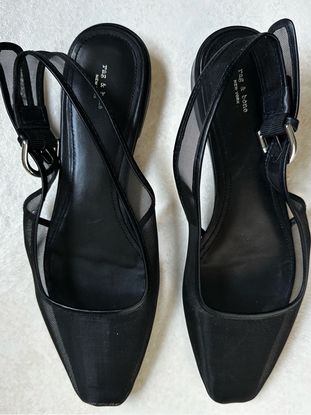rag & bone Black Mesh Slingback Square-Toe Flats